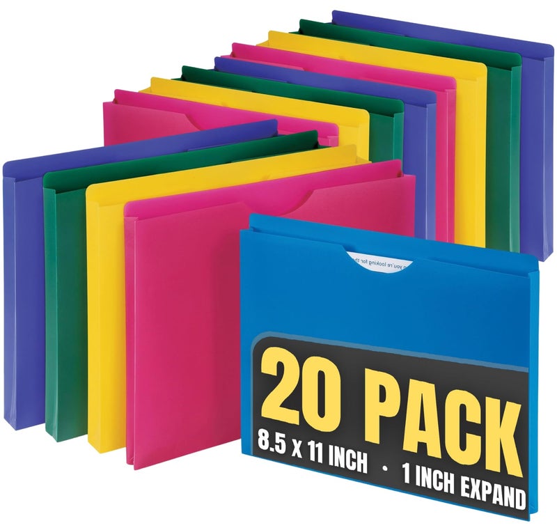 1InTheOffice Poly File Jacket File Folder, Letter 1" Expanding File Jacket, 20-Pack, Assorted - Image 1